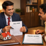 DSA reviewing sale deed and property papers for loan collateral for business loan