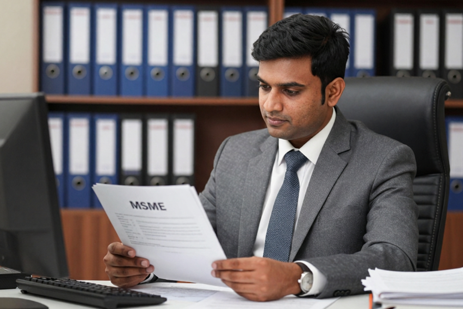 Chartered Accountant reviewing MSME files